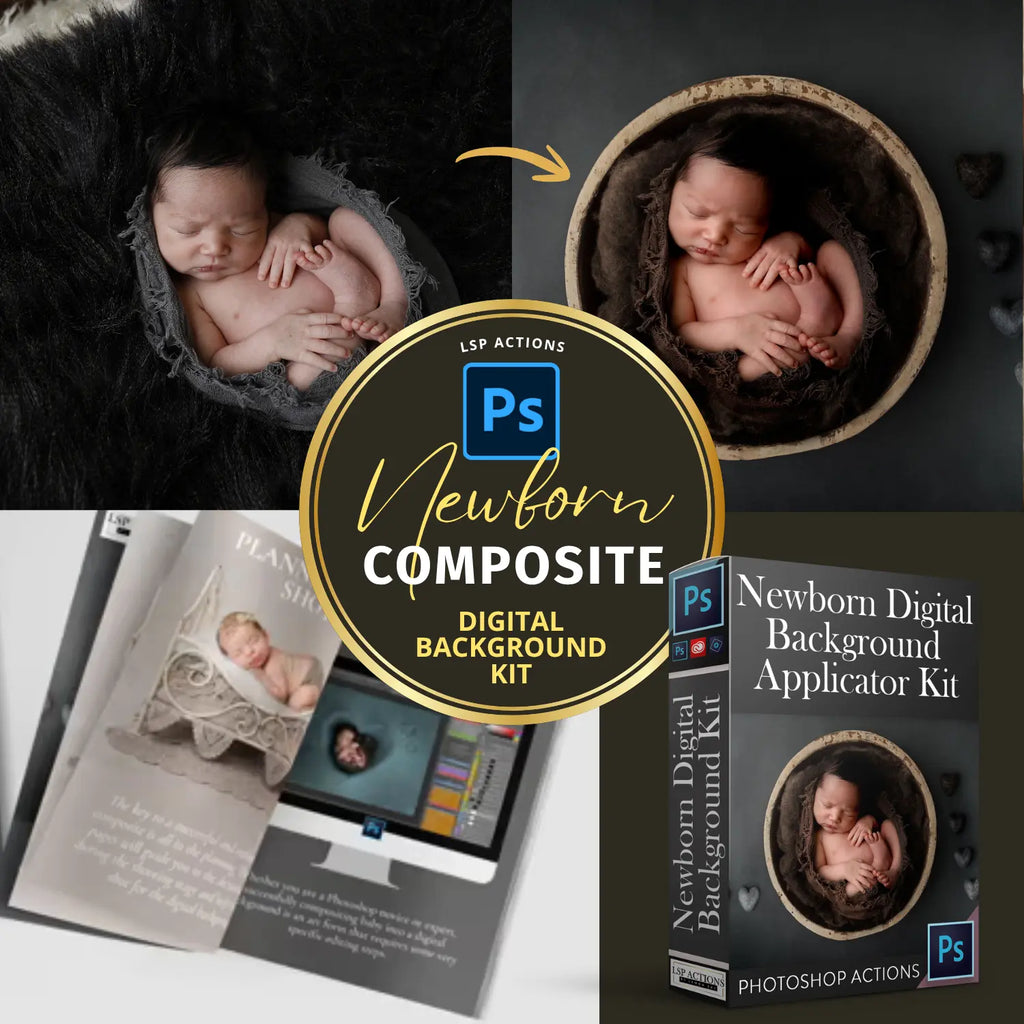 Newborn Digital Background Composite Kit - Photoshop Action Kit Photoshop Actions + Bonuses