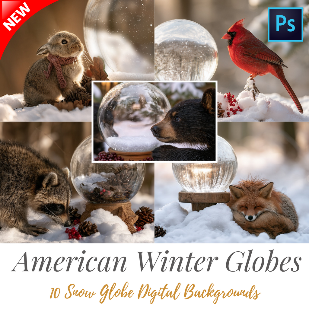 North American Winter Animals - 10 Snow Globe Digital Backgrounds