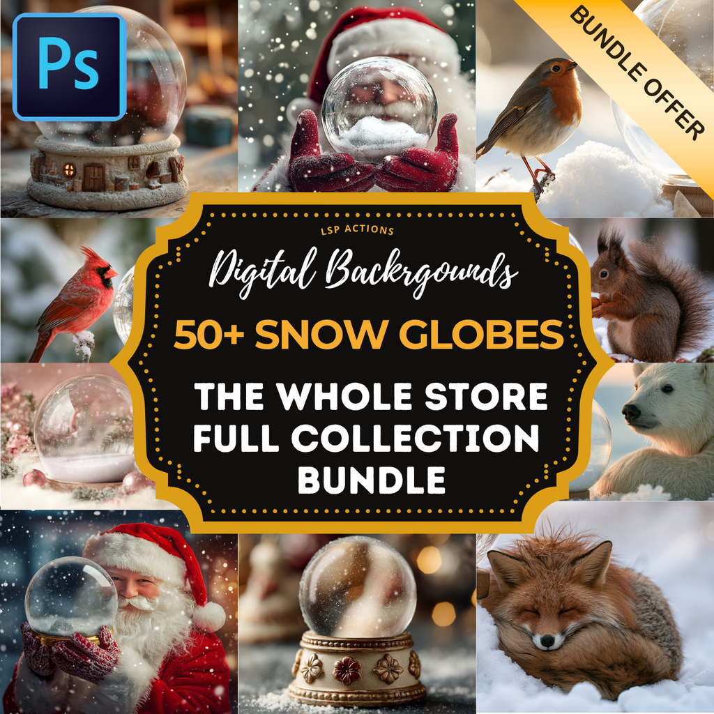 SNOW GLOBES: THE WHOLE STORE 50+ Snow Globe Digital Bundle for Photoshop.