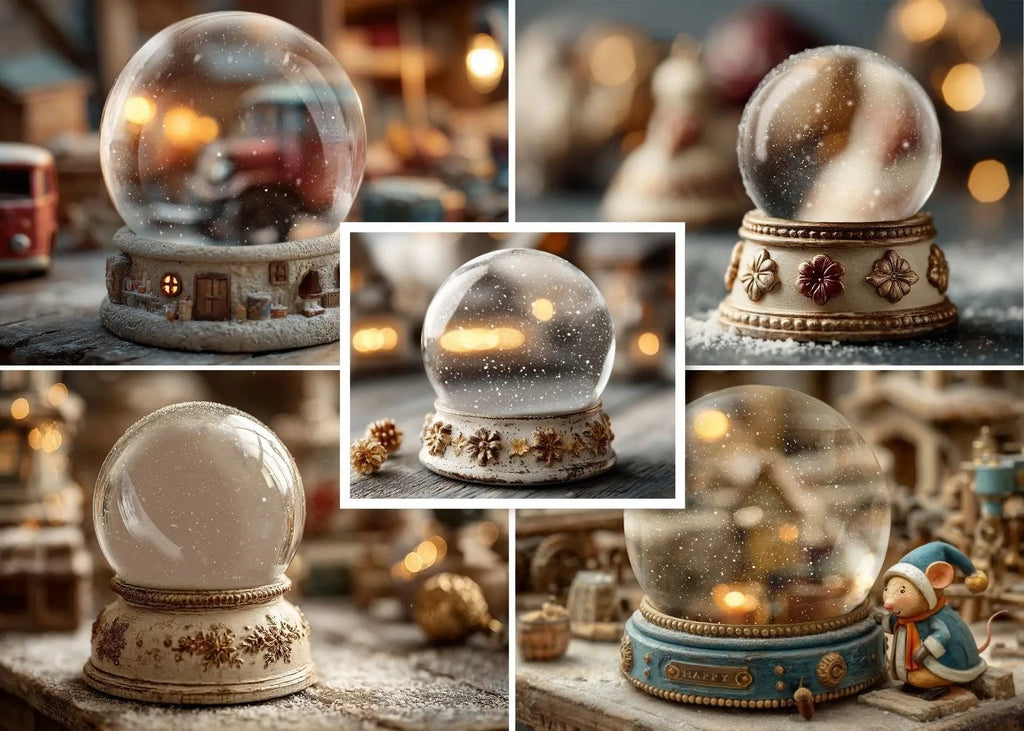 Vintage Workshop Snow Globe Digital Backgrounds *NEW* Digital Background Bundle: Layered PSD