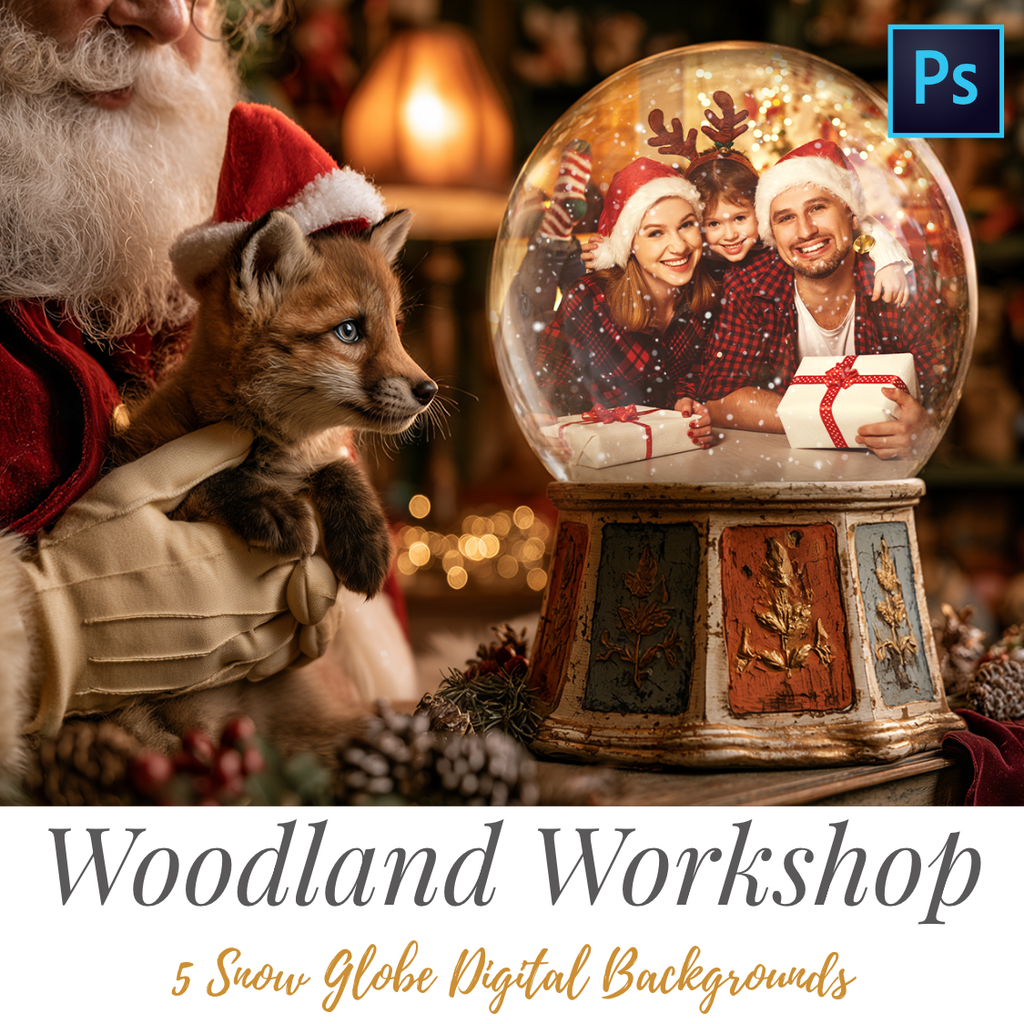 Santa's Woodland Workshop - 5 Snow Globe Digital Backgrounds + BONUS